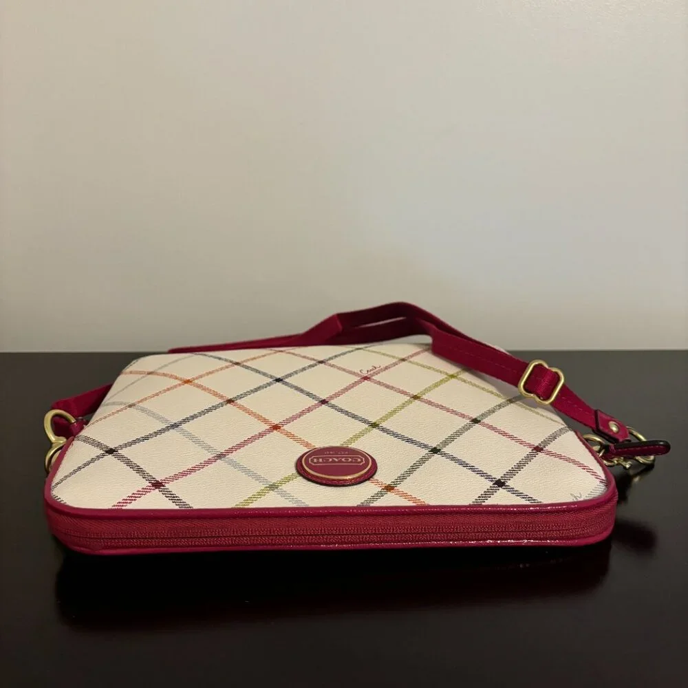Coach Payton Cream & Pink Tattarso Tablet iPad Crossbody